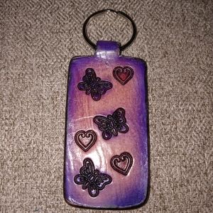 ♥ & 🦋  Double-sided Leather Keychain "Handcrafted"